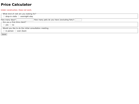 petsitting/calculator screenshot
