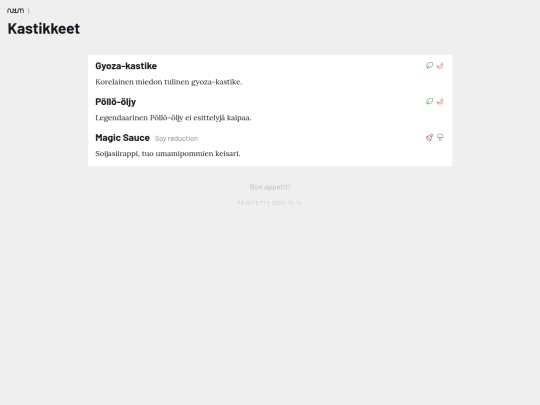 kastikkeet screenshot