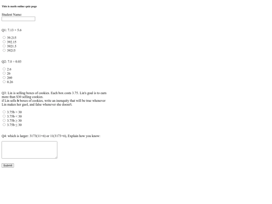 math-online-quiz screenshot