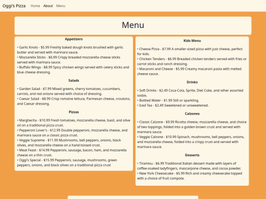Oggi's Pizza/OG/menu screenshot