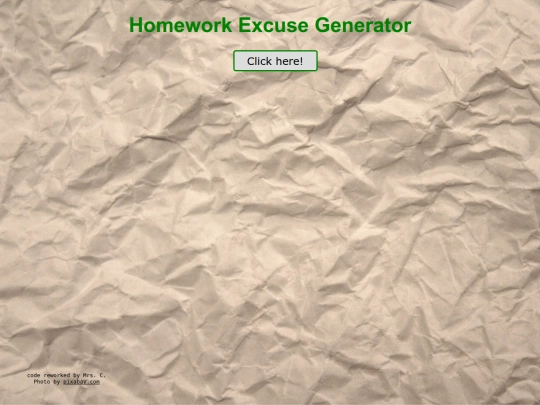 javascript/HomeworkExcuseGenerator screenshot