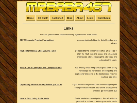links screenshot