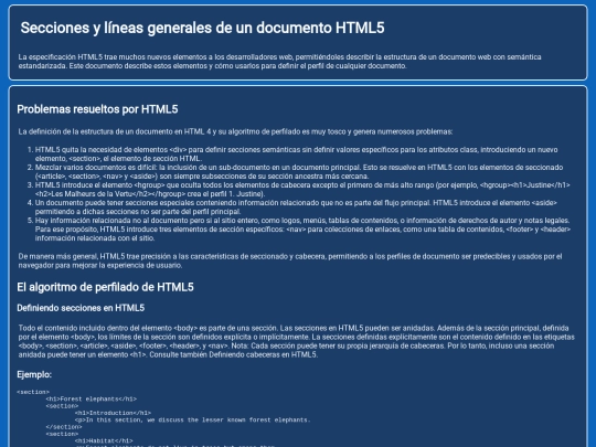 Secciones y lineas generales de un documento HTML5/Index screenshot