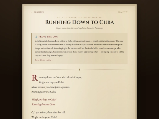 shanties/songs/running-down-to-cuba screenshot