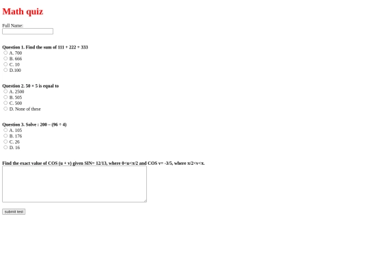 mathquiz screenshot