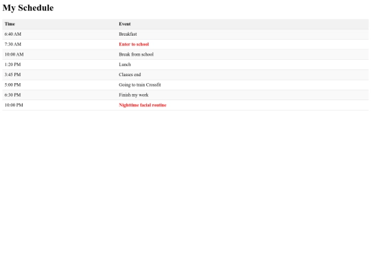 schedule screenshot