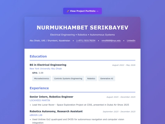 Nurik Serikbayev Resume screenshot