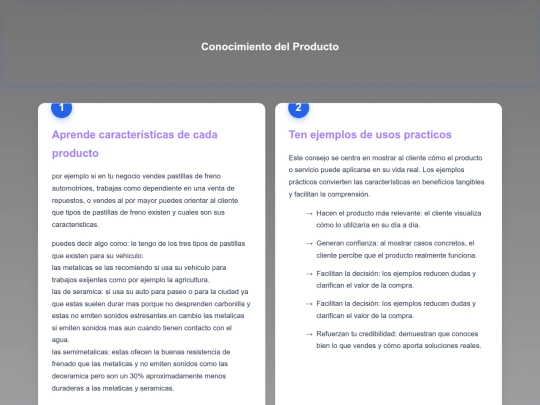 conocimiento del producto screenshot