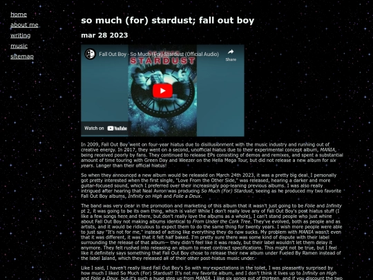 writing/music/stardust screenshot