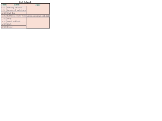 schedule screenshot