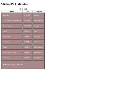 Schedule screenshot