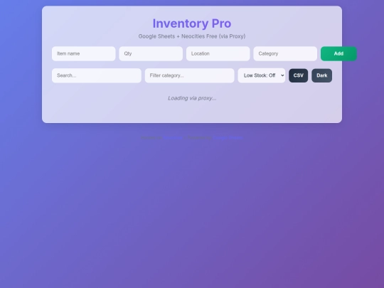 Inventory/google sheets/googlesheets screenshot