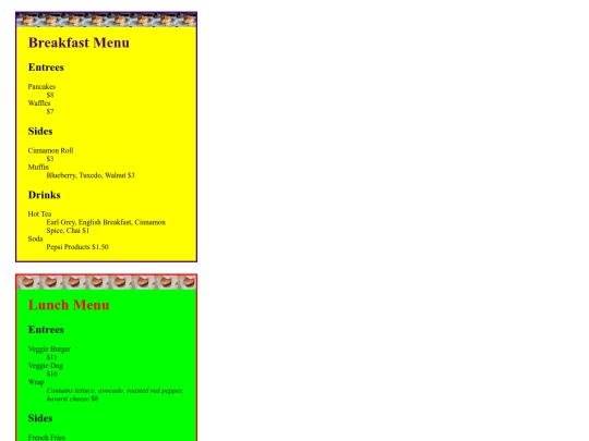 menu screenshot