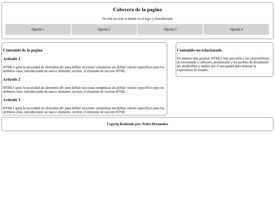 Secciones y líneas generales de un documento HTML5 screenshot
