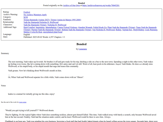 gallery/trigun fanfics/70045201 Bonded - Lunarame (Explicit) screenshot