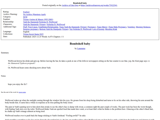 gallery/trigun fanfics/75822541 Bombshell baby - Lunarame (Explicit) screenshot