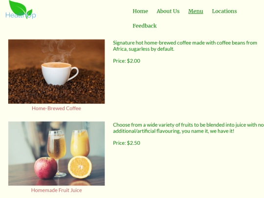 beverages screenshot