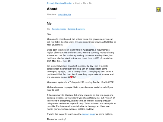 about/me screenshot