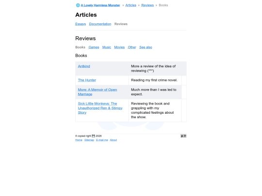 articles/reviews/books screenshot