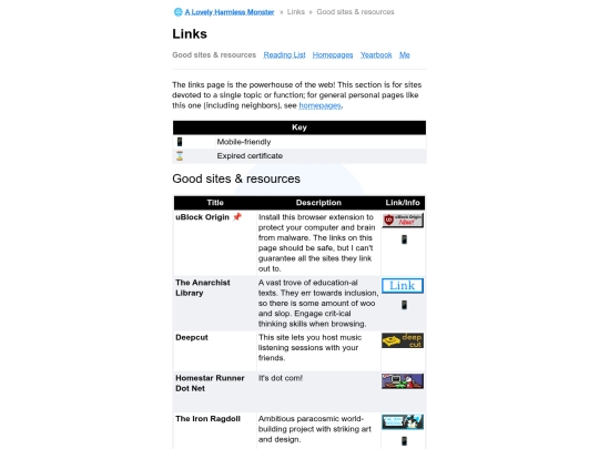 links/sites screenshot