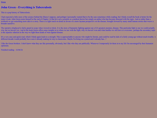 BooksRead/EverythingIsTuberculosis screenshot