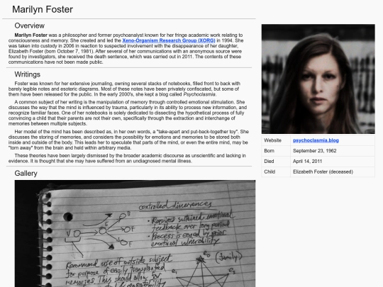 conspiracyWiki/MarilynFoster screenshot