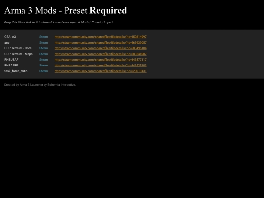 Arma 3 Mod Preset Required screenshot