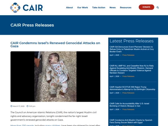 Gaza/CAIR Condemns Israel’s Renewed Genocidal Attacks on Gaza (4_2_2026 5：05：55 AM) screenshot