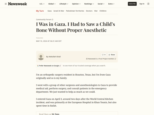 Gaza/Doctors/I Was in Gaza. I Had to Saw a Child’s Bone Without Proper Anesthetic - Newsweek (4_22_2026 9：59：03 PM) screenshot