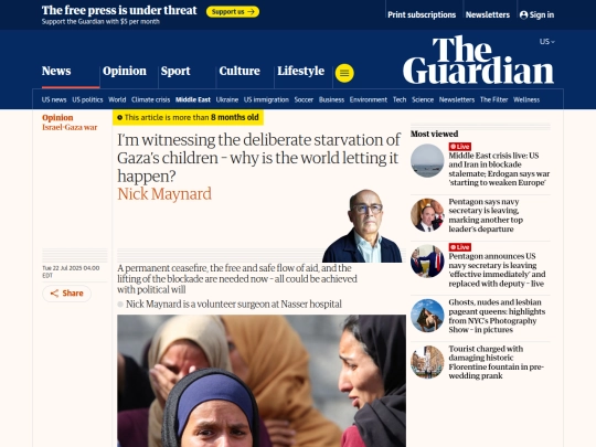 Gaza/Doctors/I’m witnessing the deliberate starvation of Gaza’s children – why is the world letting it happen？ ｜ Nick Maynard ｜ The Guardian (4_22_2026 10：02：03 PM) screenshot
