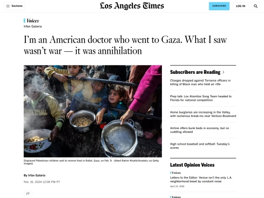 Gaza/Doctors/Opinion： I'm an American doctor who went to Gaza. I saw annihilation, not war - Los Angeles Times (4_22_2026 10：41：11 PM) screenshot