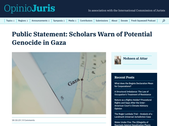 Gaza/Public Statement： Scholars Warn of Potential Genocide in Gaza - Opinio Juris (4_2_2026 5：08：41 AM) screenshot