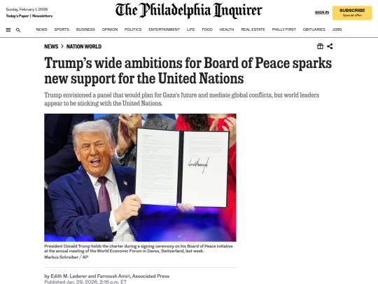 Newsletter/Trump’s wide ambitions for Board of Peace sparks new support for the United Nations (2_1_2026 11：41：23 PM) screenshot