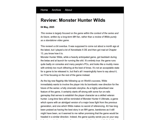 posts/2025-05-04-Monster-Hunter-Wilds-Review screenshot