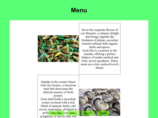Menu Page screenshot