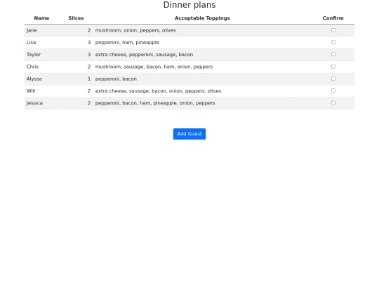 dinner-plan screenshot