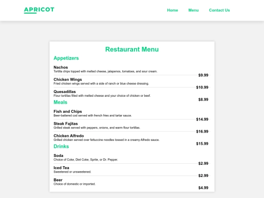 menu screenshot