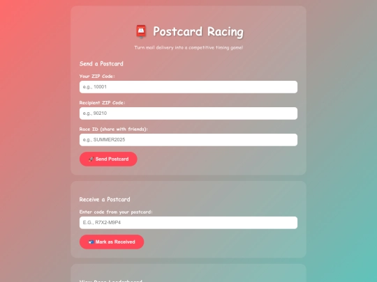tests/postcardracing screenshot