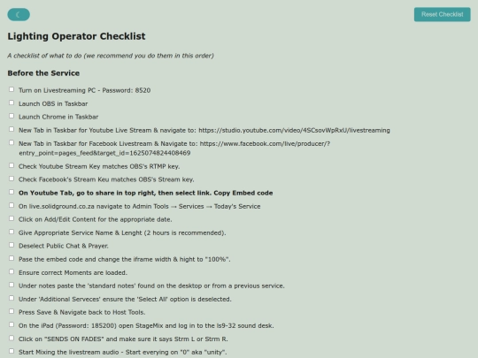 production_checklists/Stream Manager SOP screenshot
