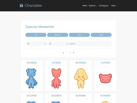 charadex-v1.0-1.5.01/masterlist screenshot
