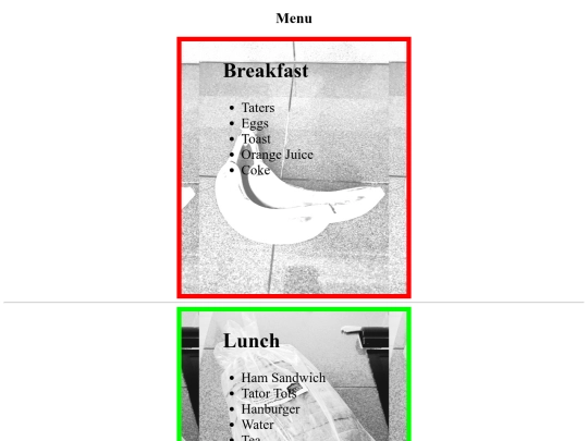 Menu screenshot