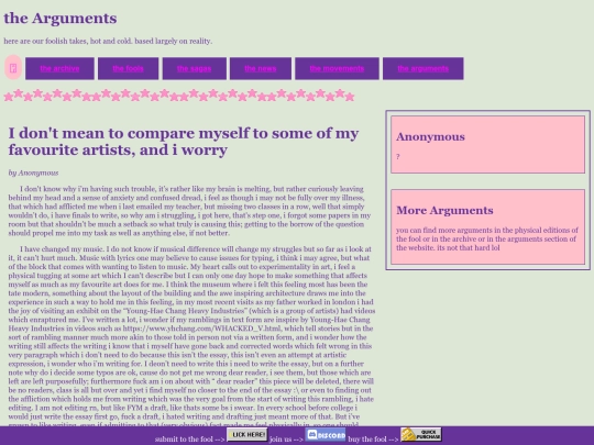 arguments/idontmeantocomparemyselftomyfavoriteartists screenshot