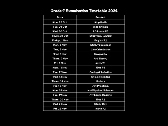 Gr9FinalExamTimetableForTerm4 screenshot