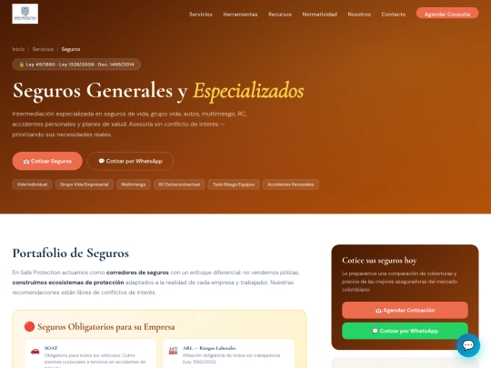 pages/seguros screenshot