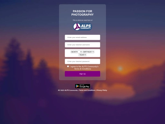 signup screenshot