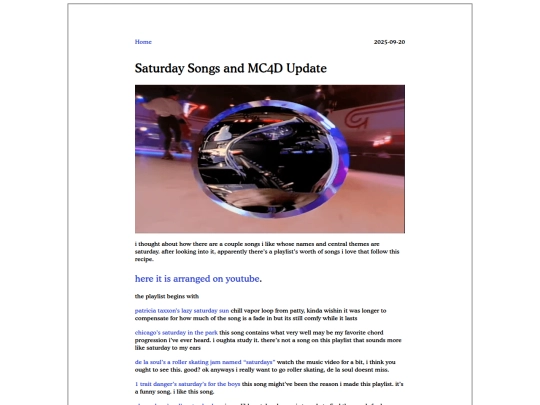 posts/2025-09-20-saturday-songs-and-mc4d-update screenshot