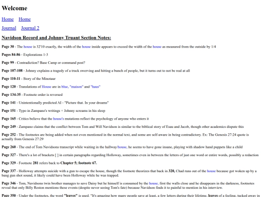 House of Leaves Pages/Notes screenshot