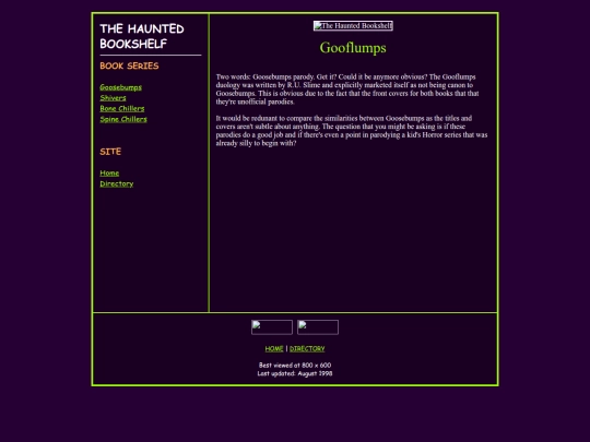 Misc Sites/The Haunted Bookshelf Site/gooflumps screenshot