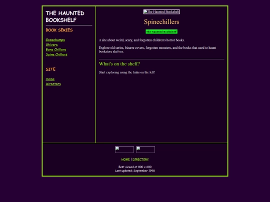 Misc Sites/The Haunted Bookshelf Site/spinechillers screenshot
