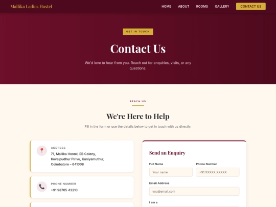 Hostel Mini Project/contact screenshot